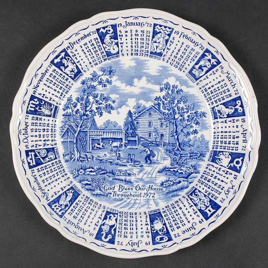 God Bless Our House Calender Plate 1972-Blue - No Box by Alfred Meakin-1