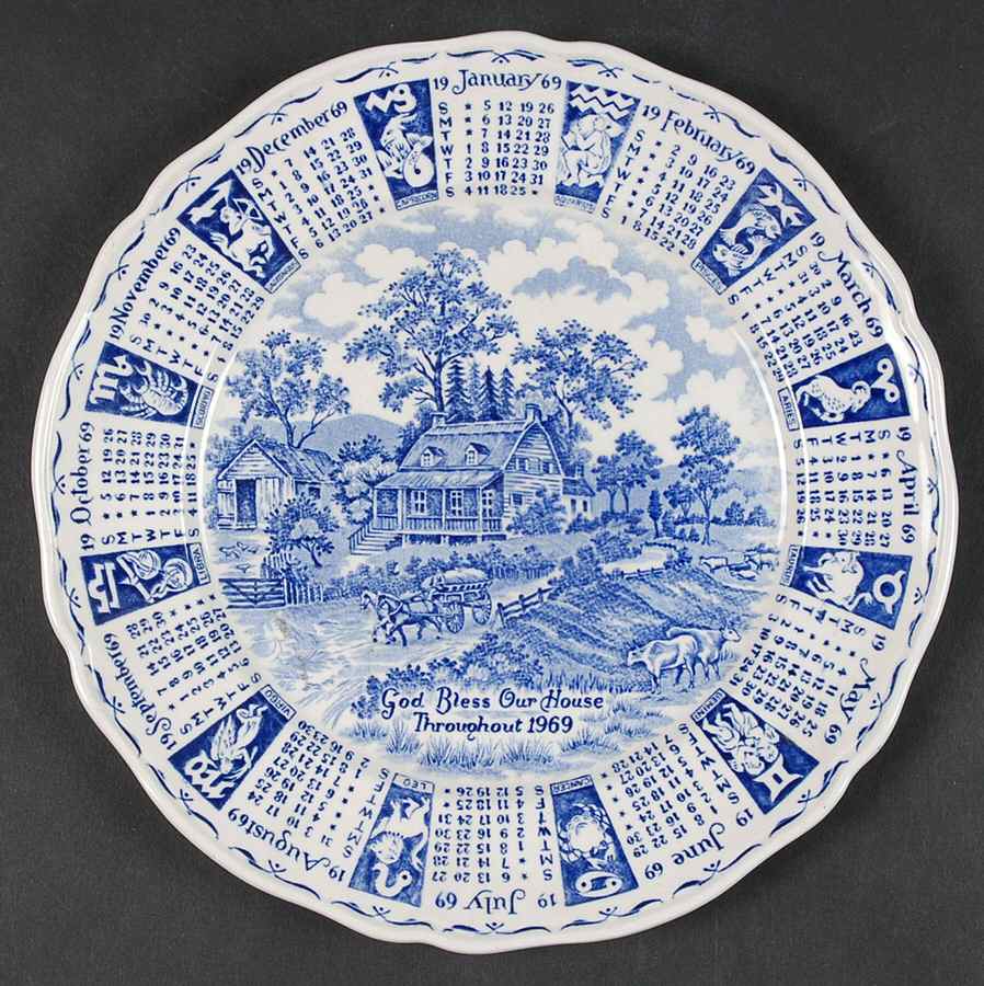 God Bless Our House Calender Plate 1969-Blue - No Box by Alfred Meakin-1
