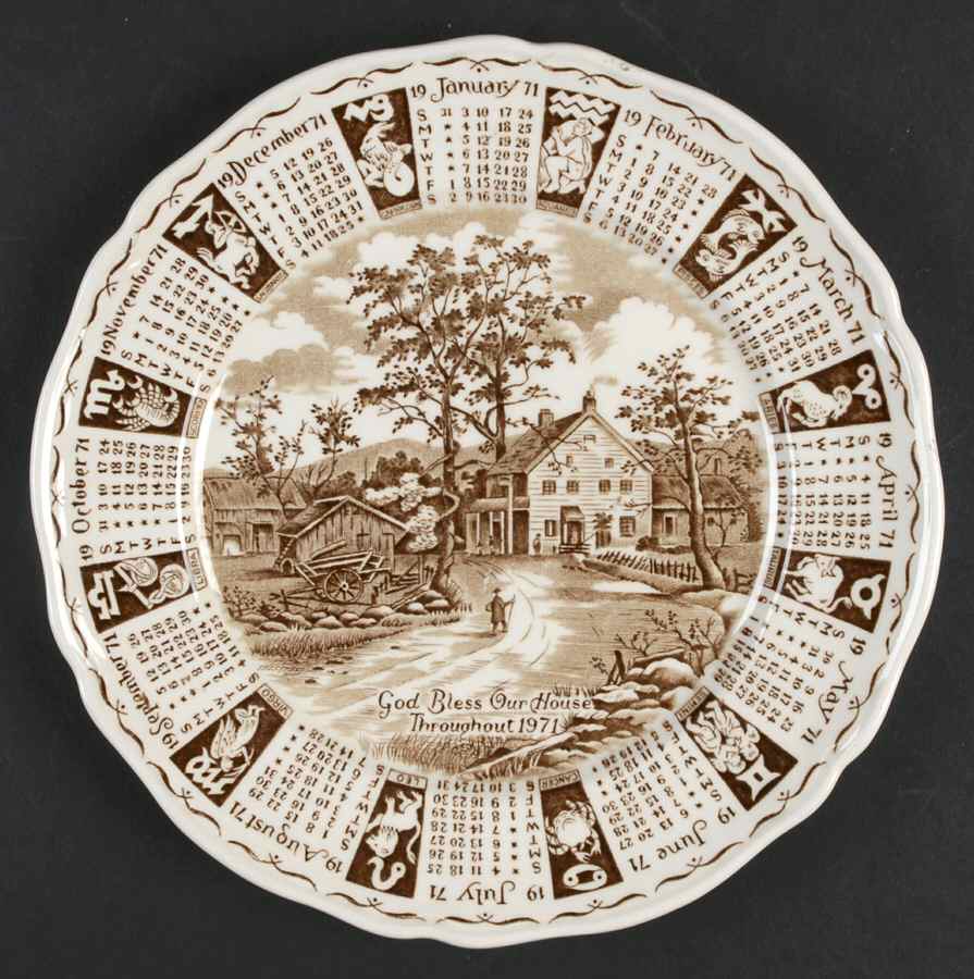 God Bless Our House Calender Plate 1971-Brown - No Box by Alfred Meakin-1