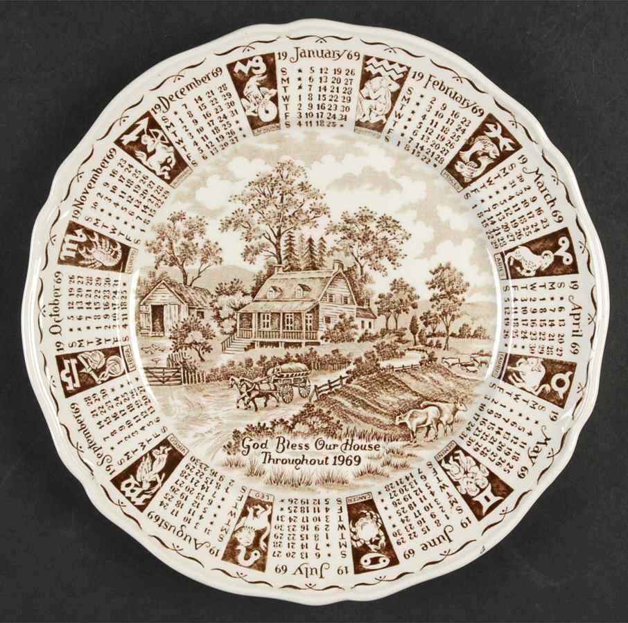 God Bless Our House Calender Plate 1969-Brown - No Box by Alfred Meakin-1