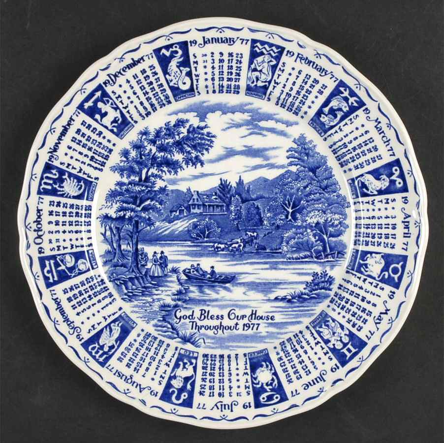 God Bless Our House Calender Plate 1977-Blue - No Box by Alfred Meakin-1