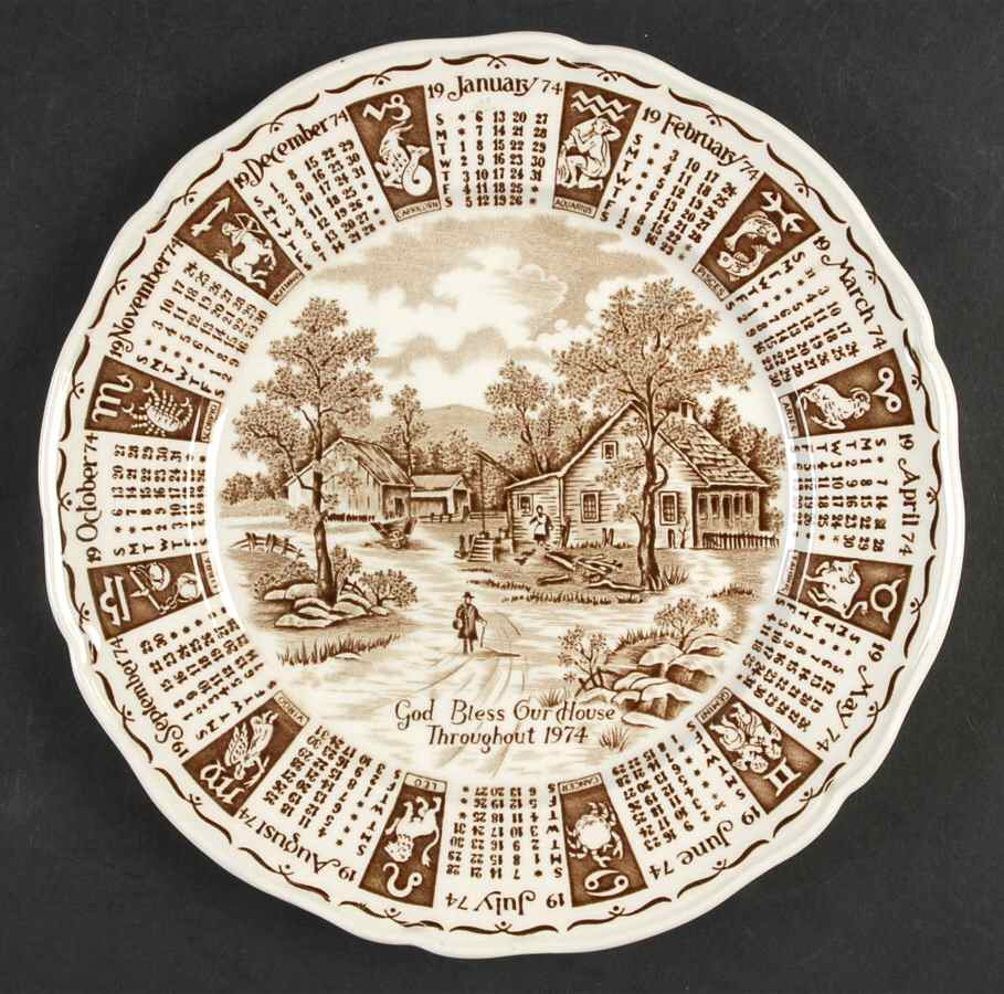 God Bless Our House Calender Plate 1974-Brown - No Box by Alfred Meakin-1