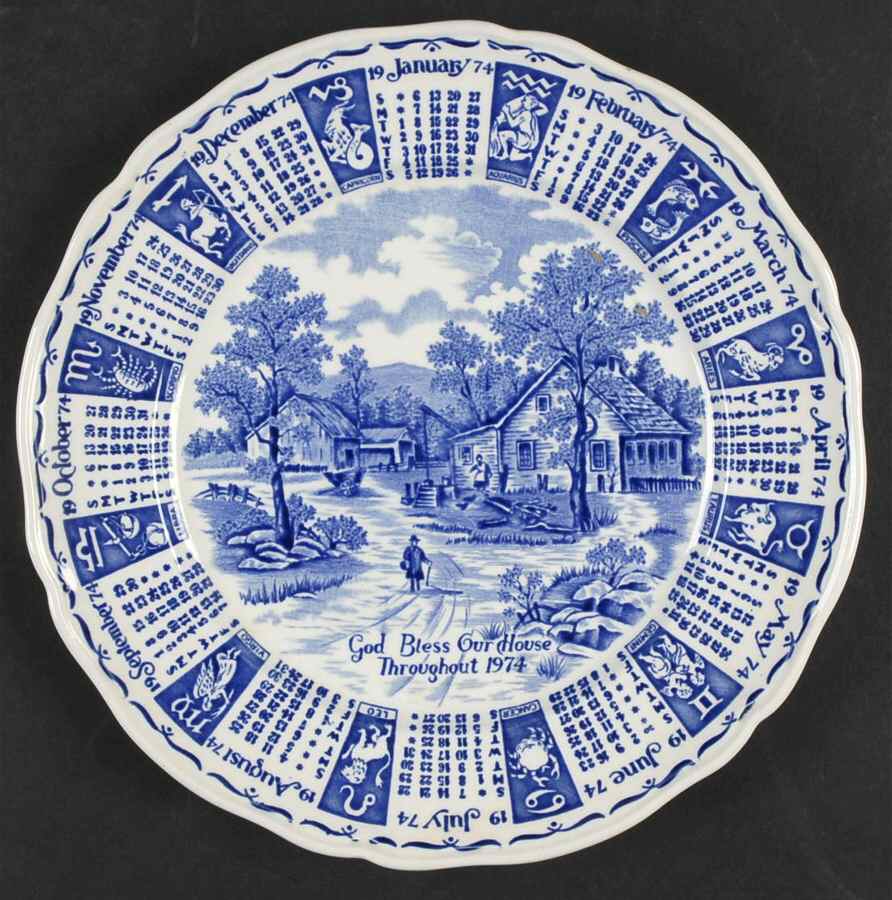 God Bless Our House Calender Plate 1974-Blue - No Box by Alfred Meakin-1