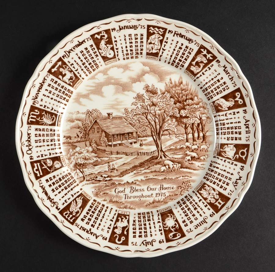 God Bless Our House Calender Plate 1975-Brown - No Box by Alfred Meakin-1