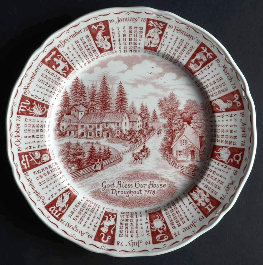 God Bless Our House Calender Plate 1978-Red - No Box by Alfred Meakin-1