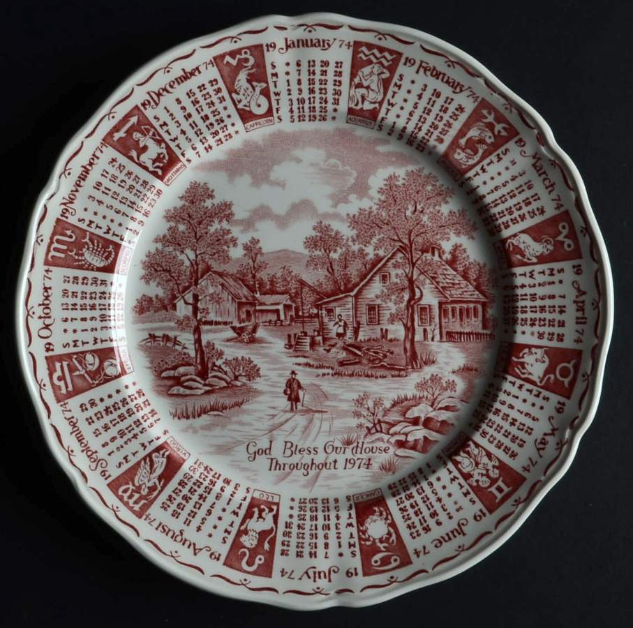 God Bless Our House Calender Plate 1974-Red - No Box by Alfred Meakin-1