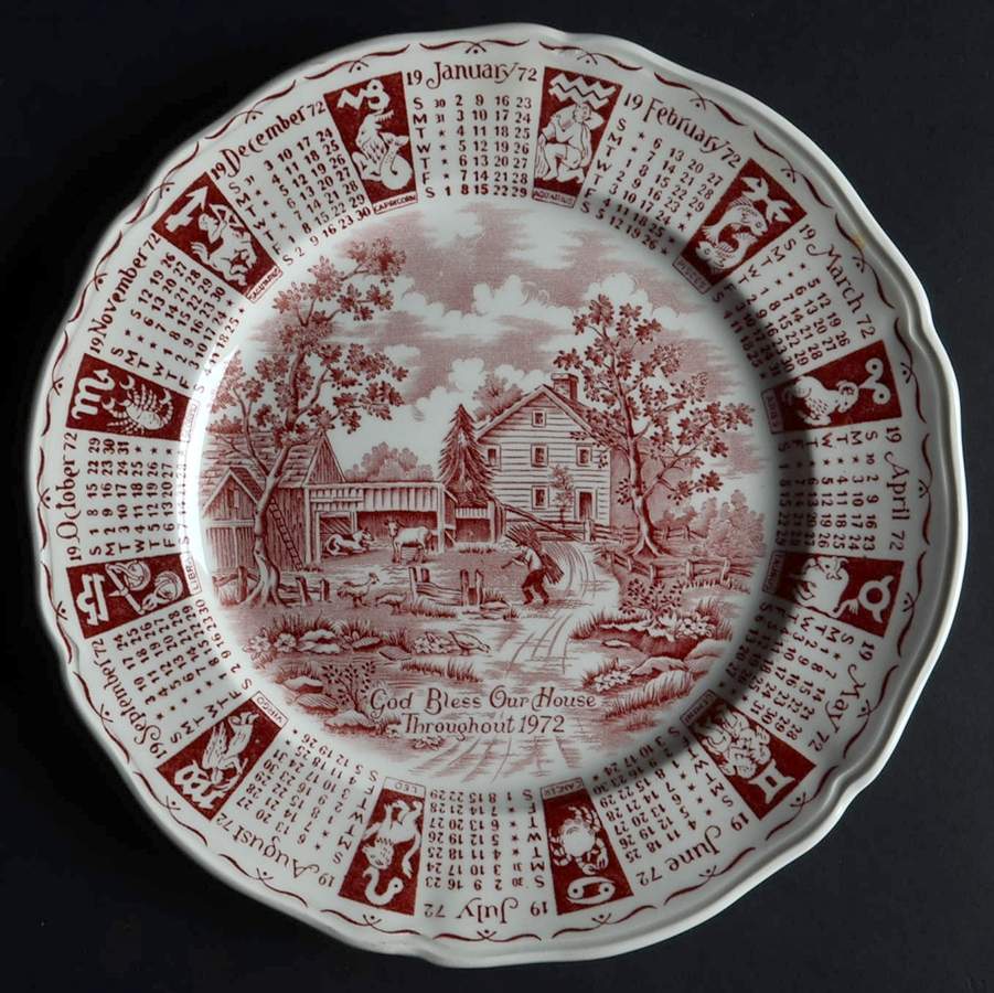 God Bless Our House Calender Plate 1972-Red - No Box by Alfred Meakin-1