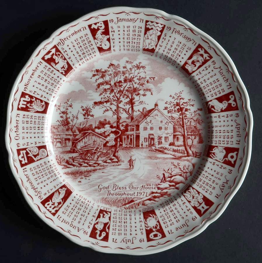 God Bless Our House Calender Plate 1971-Red - No Box by Alfred Meakin-1