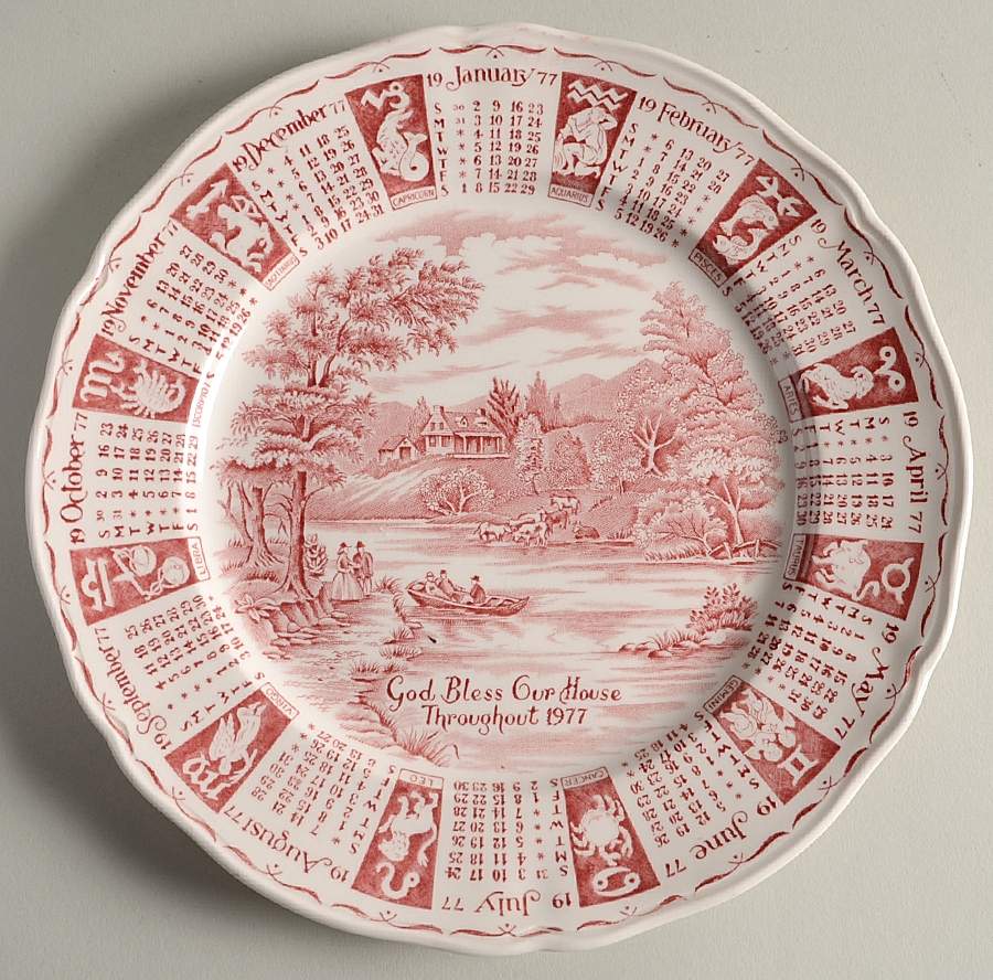 God Bless Our House Calender Plate 1977-Red - No Box by Alfred Meakin-1