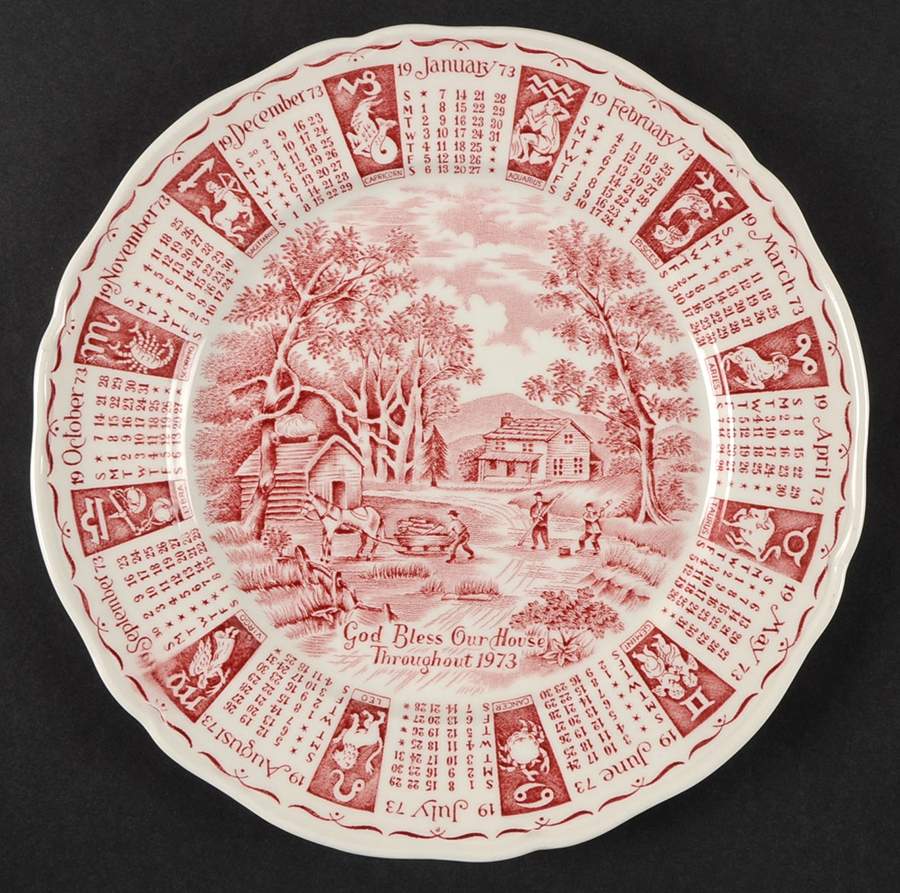 God Bless Our House Calender Plate 1973-Red - No Box by Alfred Meakin-1