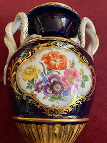 Meissen Figurines & Giftware Vase-Cobalt,Gold,Floral,Snake Handles - No Box by Meissen (Germany)-1