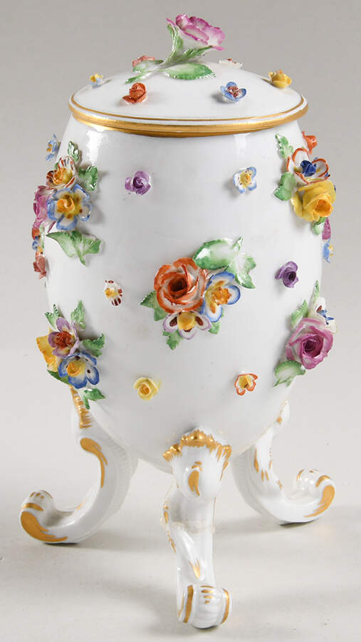 Meissen Figurines & Giftware Egg Vase Tea Caddy,Applied Flowers - No Box by Meissen (Germany)-1
