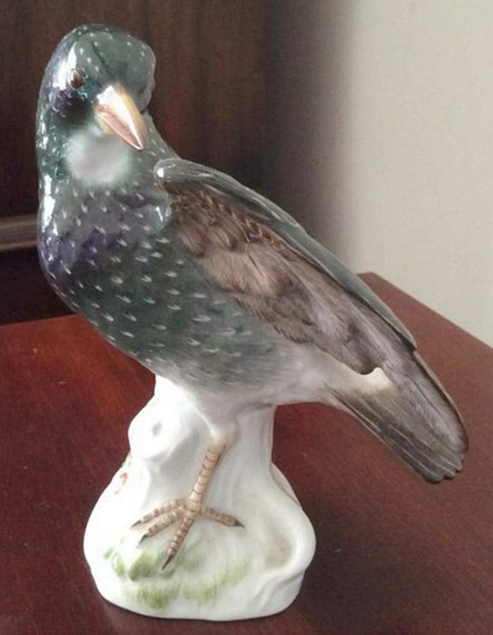 Meissen Figurines & Giftware Speckled Green Bird On Stump - No Box by Meissen (Germany)-1