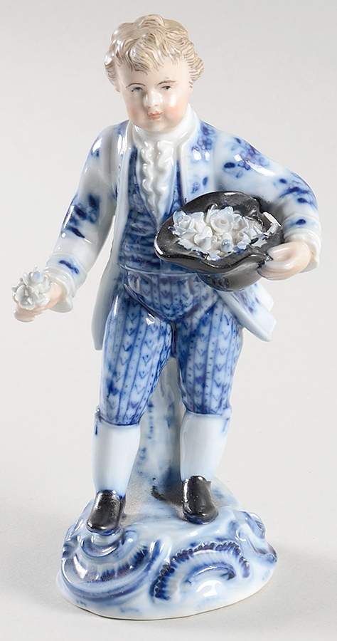 Meissen Figurines & Giftware Boy With Flowers-Blue Onion - No Box by Meissen (Germany)-1