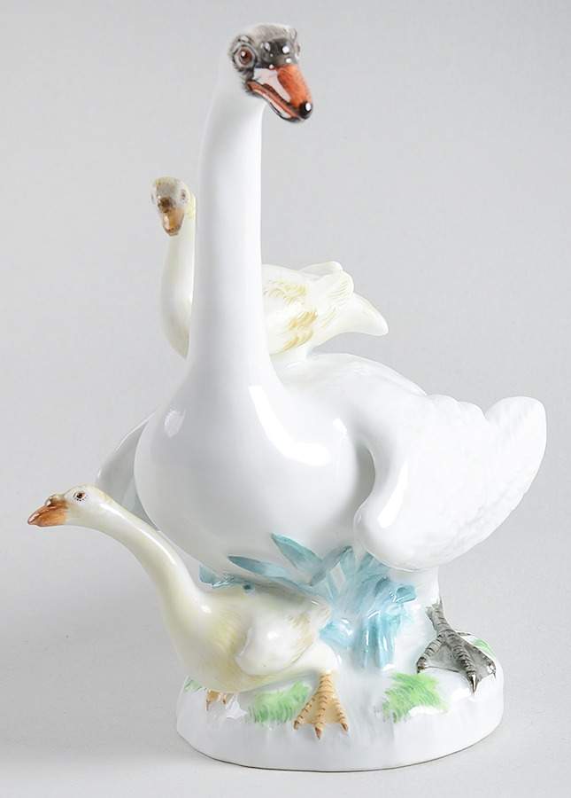 Meissen Figurines & Giftware Swan Group-Swan With Cygnets - No Box by Meissen (Germany)-1