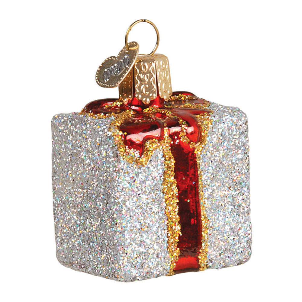 Old World Christmas Gift Box-Silver With Red Bow - Nb960, No Box by Old World Christmas (Newer)-1