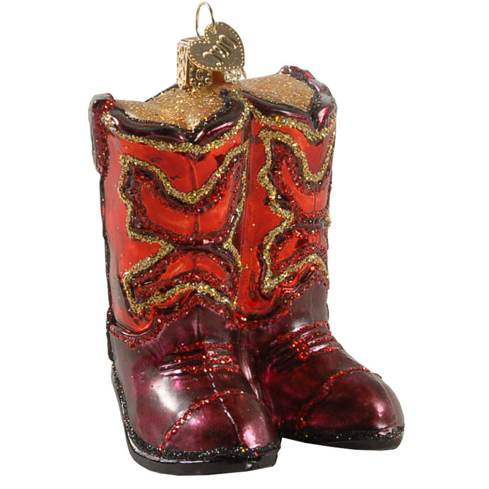 Clothing & Footwear - Fashion Red Cowboy Boots - No Box by Old World Christmas (Newer)-1