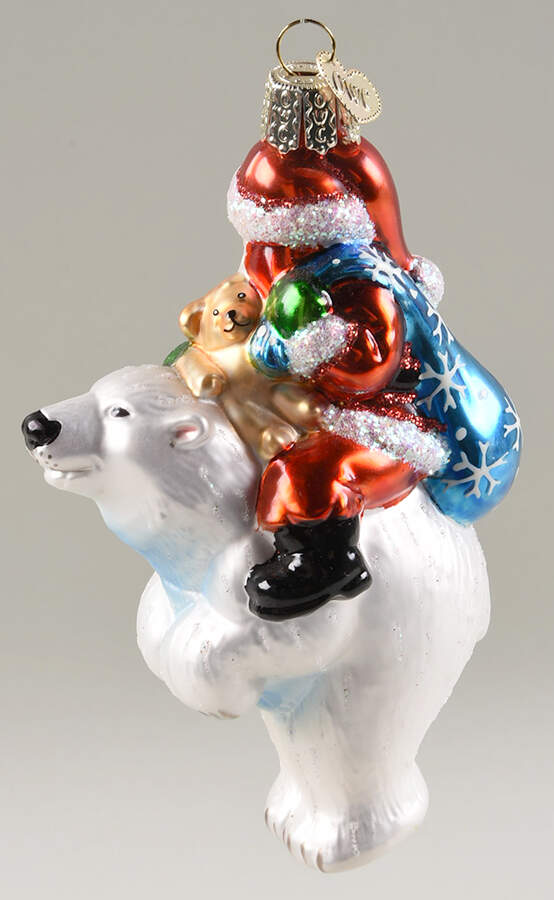 Santa and Mrs Claus Glistening Santa On Bear - No Box by Old World Christmas (Newer)-1