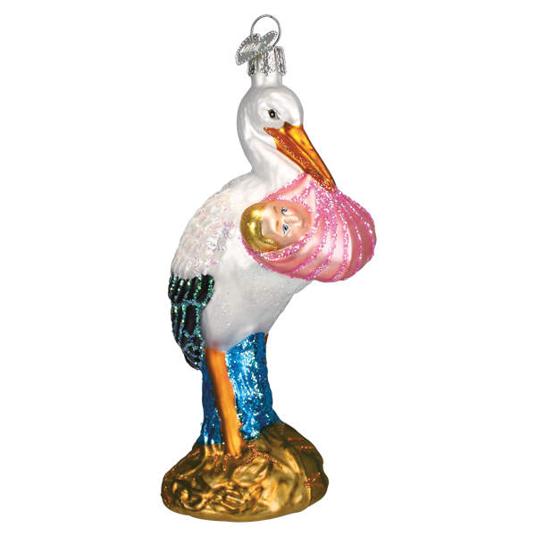 Old World Christmas Bundle Of Joy-Pink Baby Girl Stork - No Box by Old World Christmas (Newer)-1