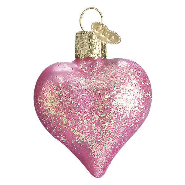 Hearts Pink Glittered Heart - No Box by Old World Christmas (Newer)-1