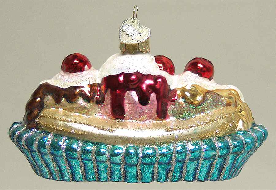 Food and Drink Banana Split-Green Dish - No Box 66a by Old World Christmas (Newer)-1