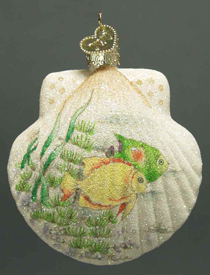 Fish and Marine Life Glistening Tropical Shell - No Box by Old World Christmas (Newer)-1