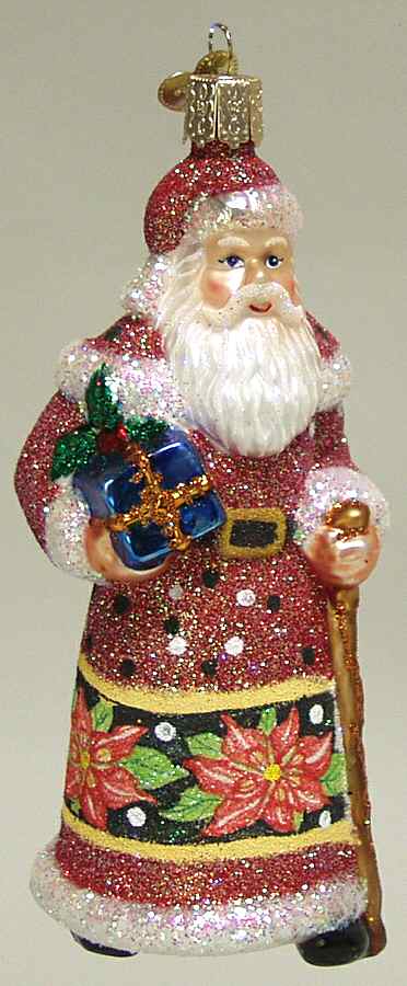 Santa and Mrs Claus Glistening Poinsettia Santa - No Box by Old World Christmas (Newer)-1