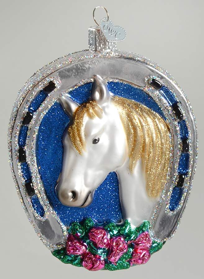 Old World Christmas Winner-White-Horse In Horseshoe - No Box Nb2210 by Old World Christmas (Newer)-1