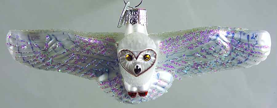 Birds-Hanging Flying Owl-White - No Box by Old World Christmas (Newer)-1