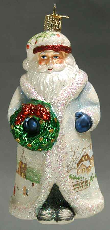Santa and Mrs Claus Glistening Santa With Wreath - No Box by Old World Christmas (Newer)-1
