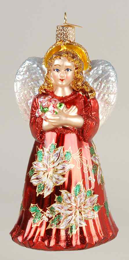 Angels Red Poinsettia Angel - No Box by Old World Christmas (Newer)-1