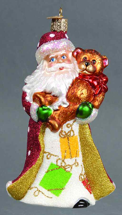 Santa and Mrs Claus Glistening Santa W/ Teddy Bear - No Box by Old World Christmas (Newer)-1