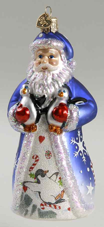 Santa and Mrs Claus Glistening Santa With Penguins - No Box by Old World Christmas (Newer)-1