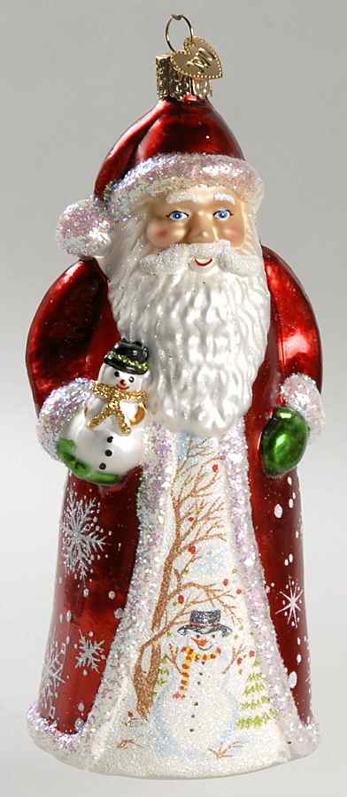 Santa and Mrs Claus Glistening Santa With Snowman - No Box by Old World Christmas (Newer)-1