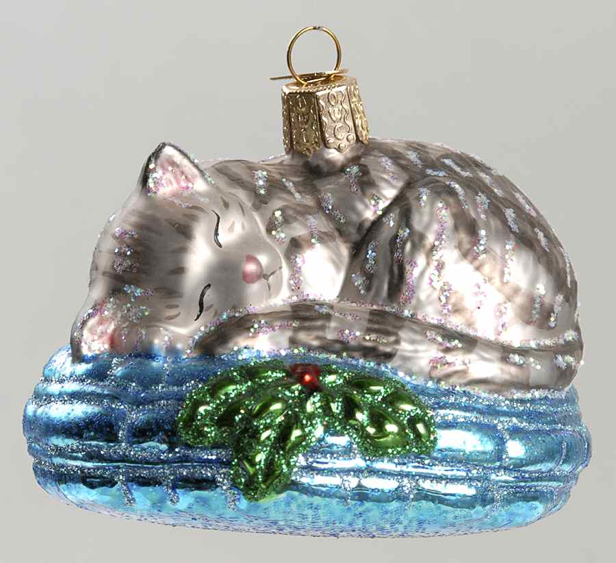 Old World Christmas Cat Nap-Gray Tabby - No Box Nb1202 by Old World Christmas (Newer)-1