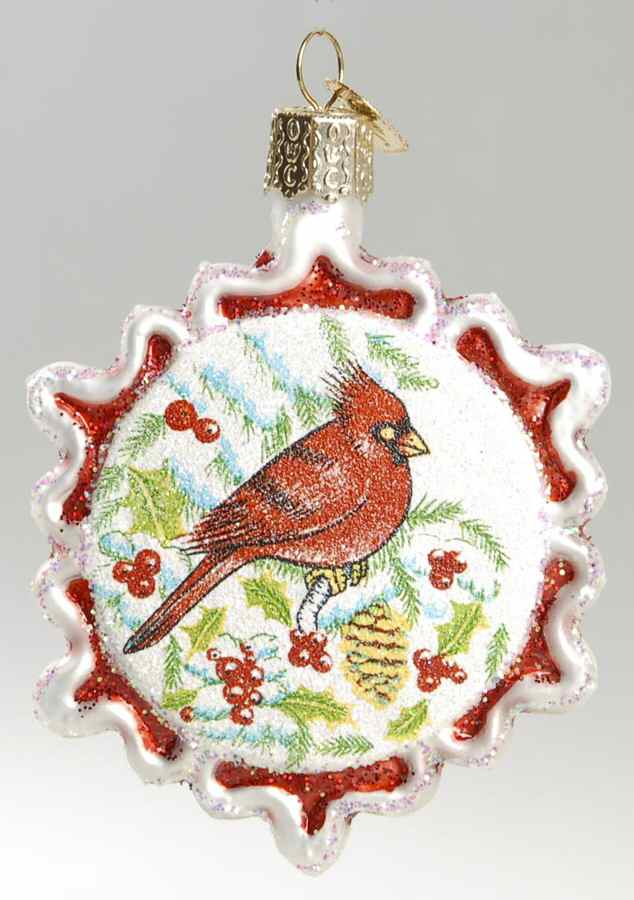 Birds-Hanging Glistening Cardinal Snowflake-Red - No Box 81a by Old World Christmas (Newer)-1