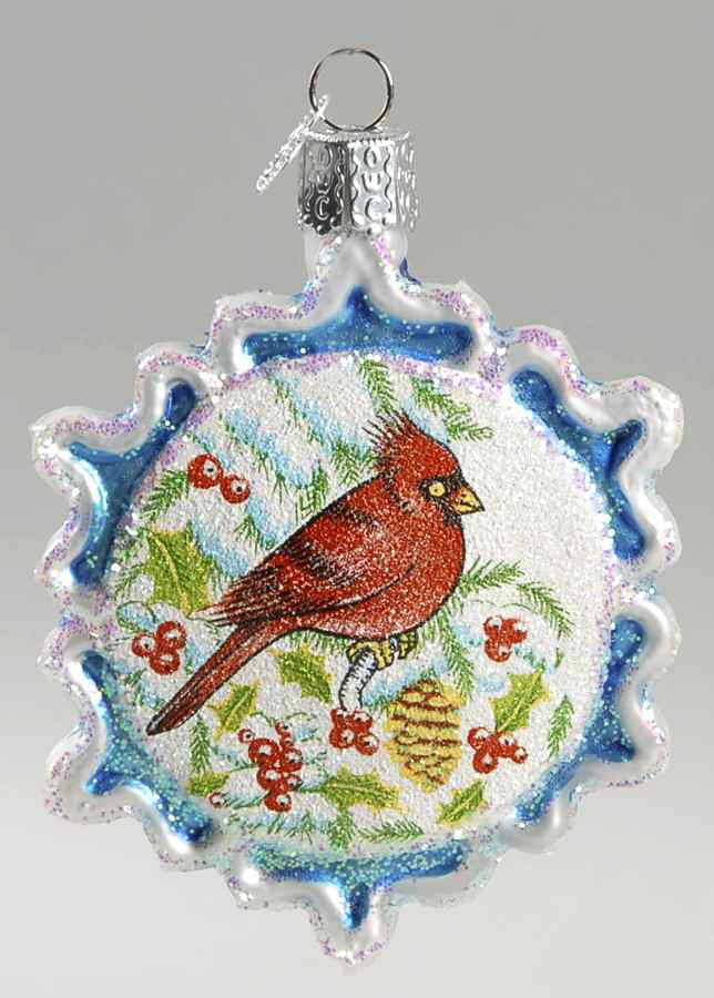 Birds-Hanging Glistening Cardinal Snowflake-Blue - No Box 81b by Old World Christmas (Newer)-1