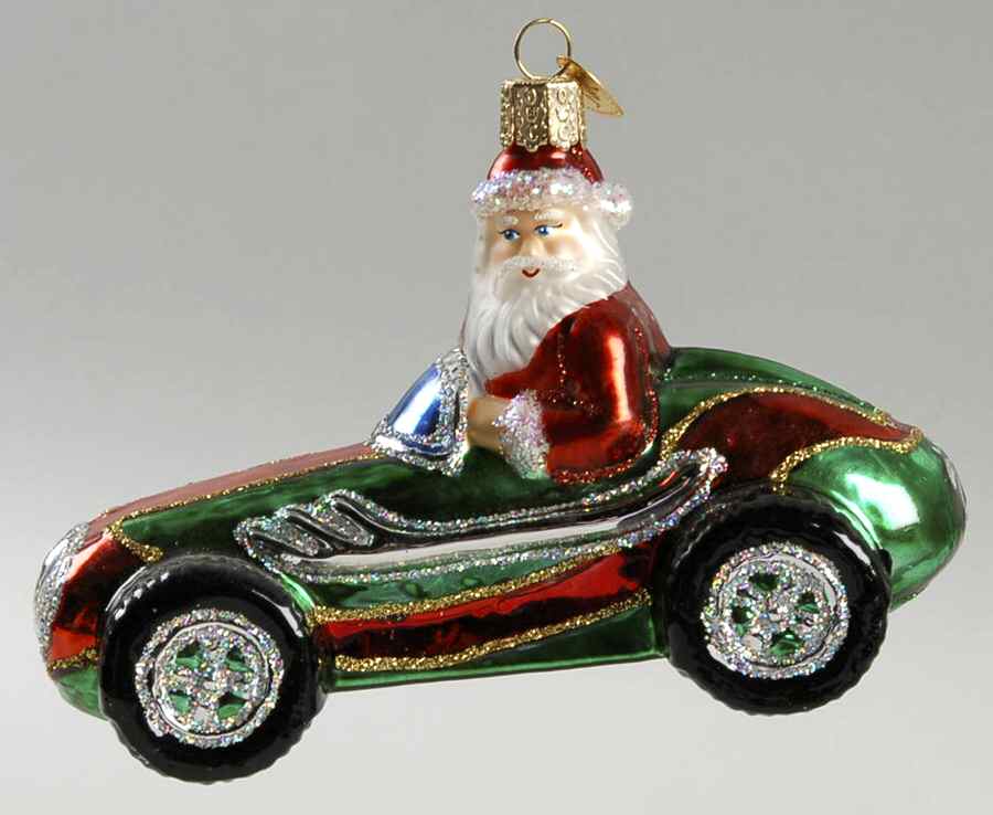 Santa and Mrs Claus Race Car Santa - No Box by Old World Christmas (Newer)-1