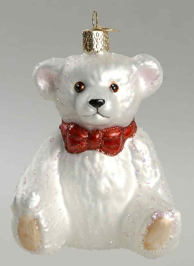 Old World Christmas Happy Teddy Bear-White - No Box Nb1482 by Old World Christmas (Newer)-1