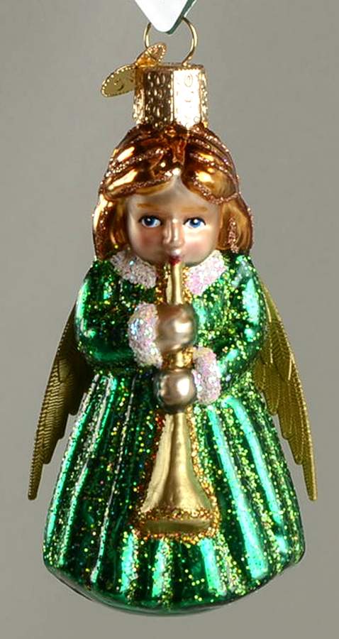Old World Christmas Angel With Horn - Green - No Box Nb2043 by Old World Christmas (Newer)-1
