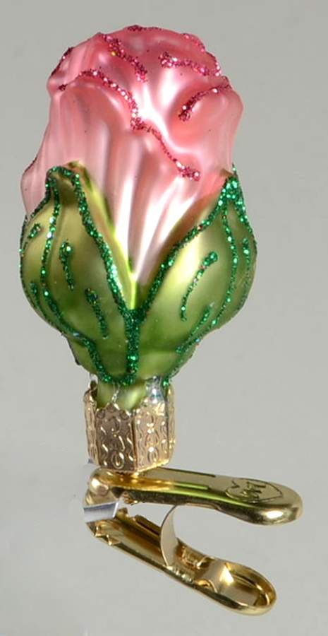 Old World Christmas Clip-On Rosebud - Dark Pink - No Box Nb2131 by Old World Christmas (Newer)-1