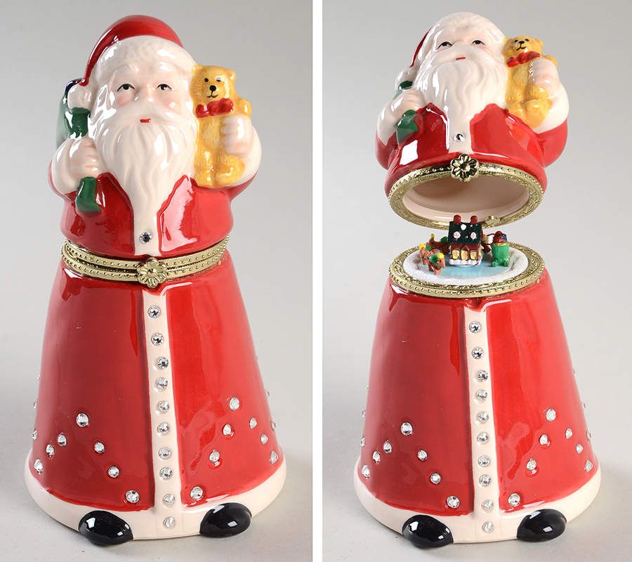 Hinged Box Musicals Santa With Swarovski Gems - Boxed by Mr Christmas-1