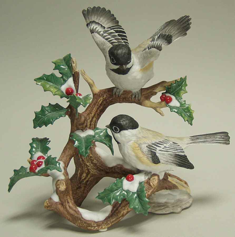 Songbird Serenade Chickadee Pair With Holly & Berries - No Box by Maruri-1