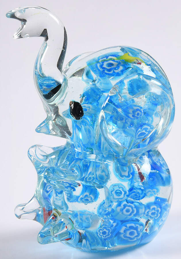 Murano Figurines Elephant - Millefiori Blue - No Box by Murano Glass-1