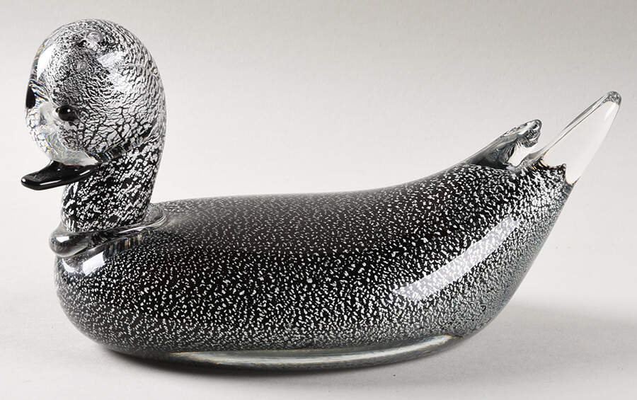 Murano Figurines Duck-Black & Silver Fleck - No Box by Murano Glass-1
