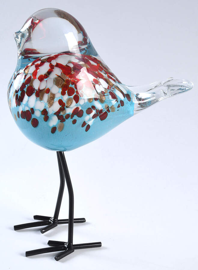 Murano Figurines Bird-Blue/Dots-Metal Legs - No Box by Murano Glass-1