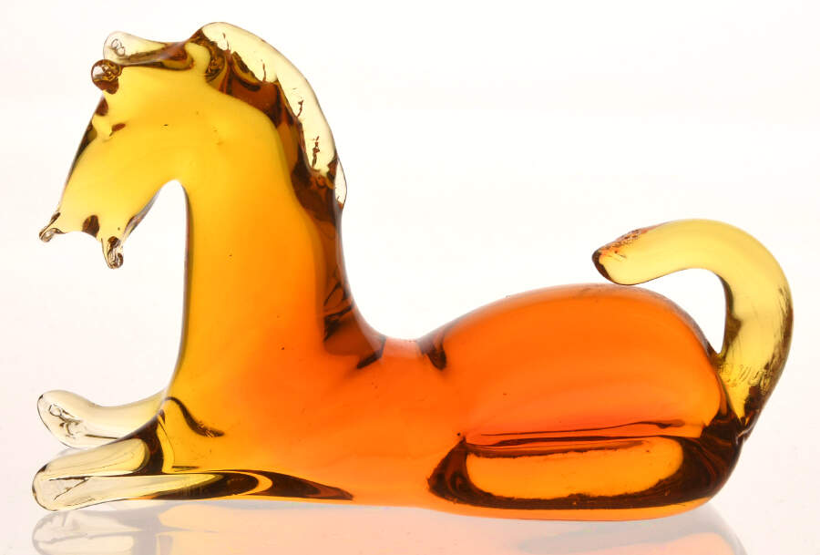 Murano Figurines Horse-Laying/Amberina - No Box by Murano Glass-1