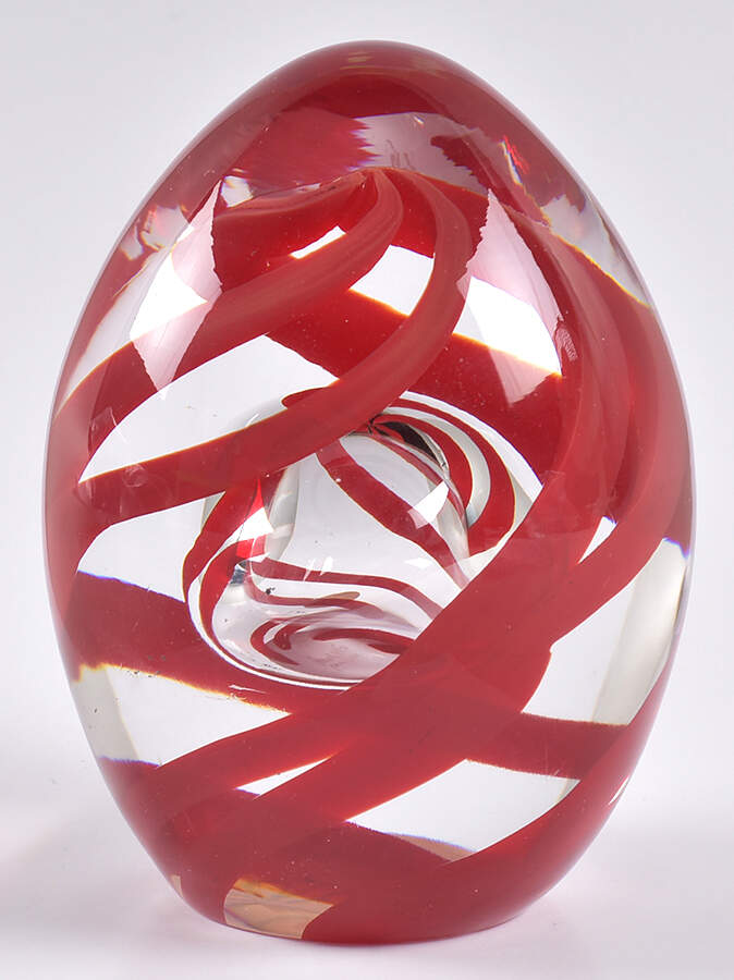Murano Figurines Egg Shape Paperweight-Red Swirls - No Box by Murano Glass-1