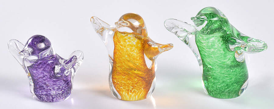 Murano Figurines Birds/Penguins Hopping - Set Of 3 - No Box by Murano Glass-1