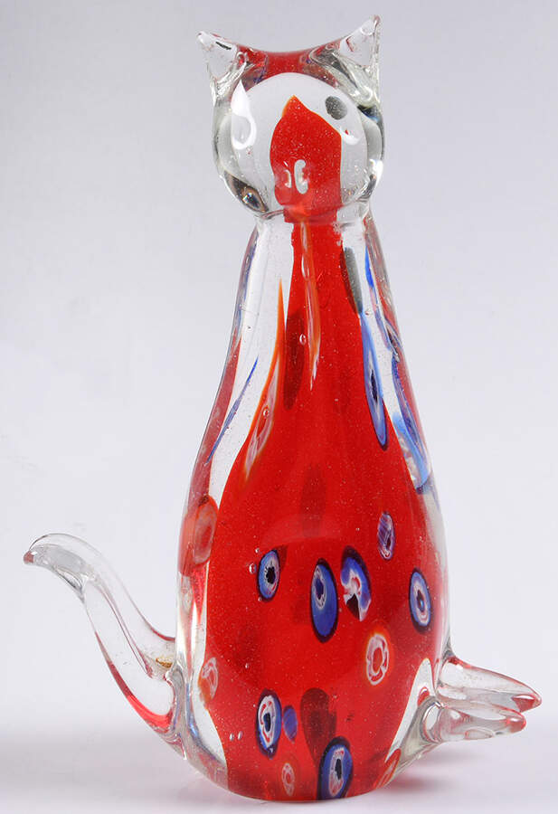 Murano Figurines Red Millefiori Cat - No Box by Murano Glass-1